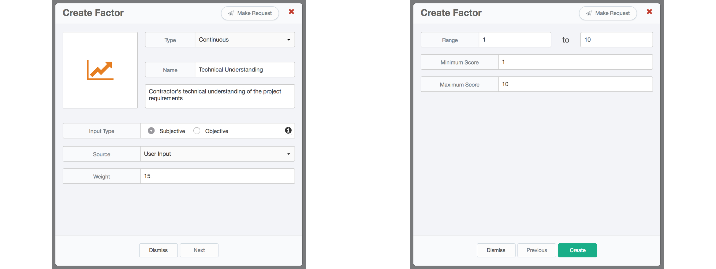 Create Factor modal screenshots